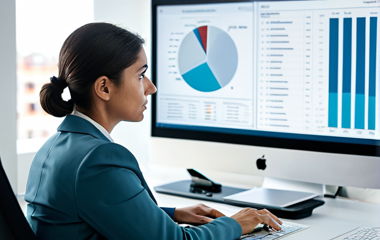 A professional female mental health specialist, fully clothed in a modest business suit, sitting thoughtfully at a clean, modern desk in a well-lit, contemporary office. She is looking at a computer monitor displaying abstract, professional data visualizations related to psychological research. The background is softly blurred, maintaining a focused and professional atmosphere. Professional photography, high-resolution, crisp focus, cinematic lighting, safe for work, appropriate content, perfect anatomy, correct proportions, natural pose, well-formed hands, proper finger count, natural body proportions, family-friendly.