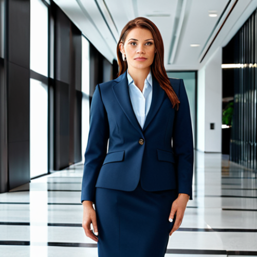 Business Professional**

A professional woman in a tailored business suit, standing confidently in a modern office lobby, fully clothed, appropriate attire, safe for work, perfect anatomy, natural pose, professional corporate photography, high quality.

**