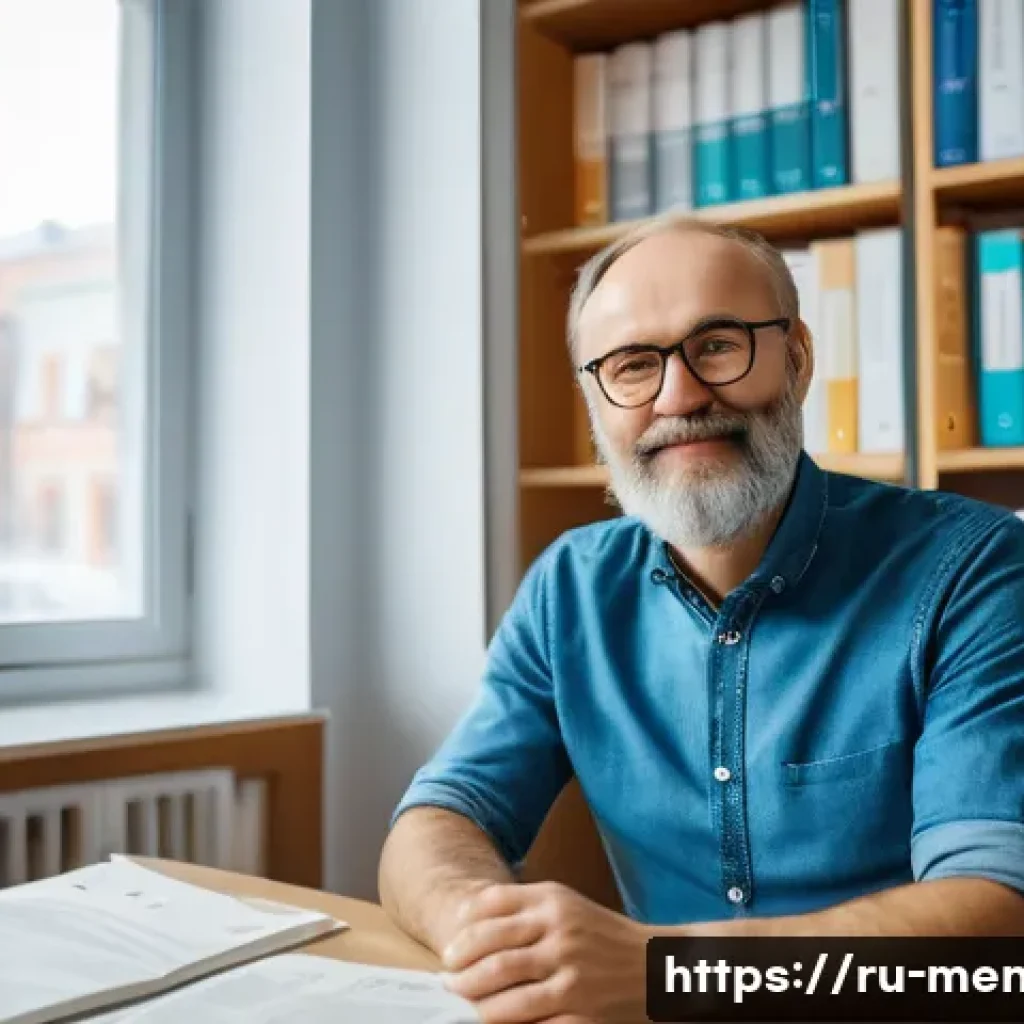 정신건강 전문가 취업 기회 - A professional clinical psychologist in a modern Russian medical clinic setting, sitting comfortably...