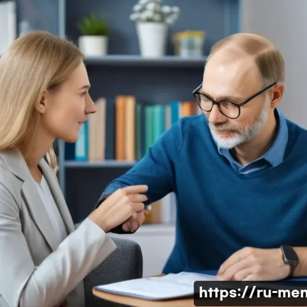 정신건강 분야 직무에 대한 인사이트 - A professional clinical psychologist in a modern Moscow office setting, engaging attentively in a th...