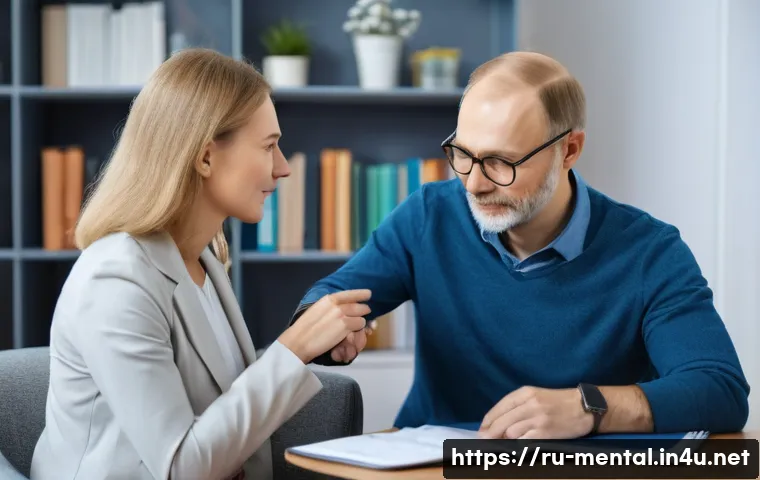 정신건강 분야 직무에 대한 인사이트 - A professional clinical psychologist in a modern Moscow office setting, engaging attentively in a th...