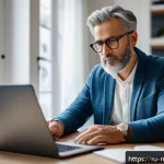 Home 19 정신건강 상담사 업무일기 - A professional psychologist conducting an online therapy session in a cozy, well-lit home office, we...